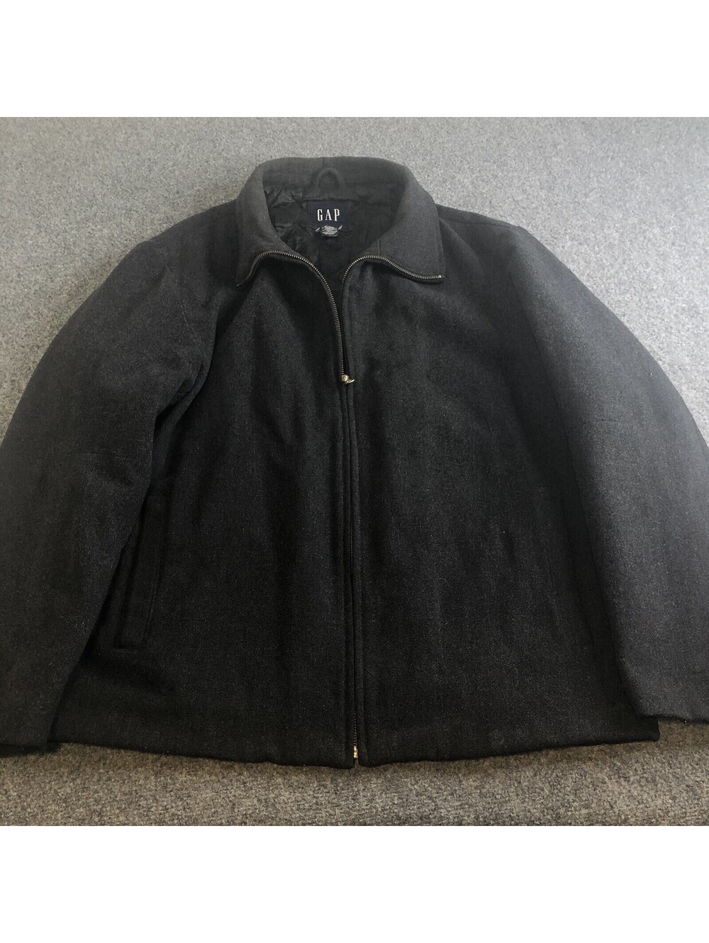 Vintage GAP Wool Bomber Jacket Men Large Gray Zip Y2K Quilted Lined Biswing